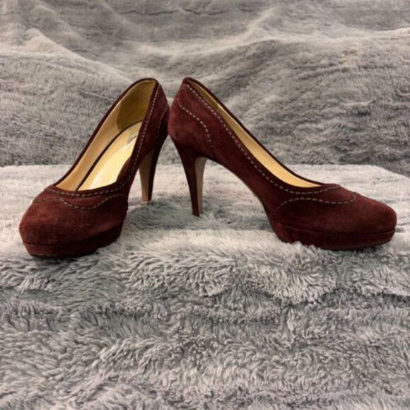 PRADA Suede Platform Pumps - Red Wine, Size 9 - Picture 6 of 6